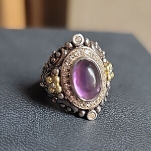 Barbara Bixby Oval Amethyst & White Topaz Ring, 925 Silver & 18k Yellow Gold